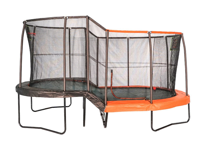 JumpKing 10’ x 17’ Oval Multi Level Heavy Duty Trampoline With Toss Game and Hoop Accessory Model JKLCOV1017C4