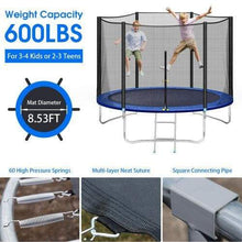 B2B 10FT Recreational Trampoline with Safe Enclosure Net Waterproof Jumping Mat,Simple Ladder,Max Weight Capacity 661 LB for 3-4 Kids,Blue -