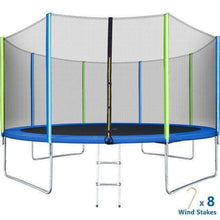 B2B 12FT Trampoline for Kids with Safety Enclosure Net Ladder and 8 Wind Stakes Round Outdoor Recreational Trampoline - SW000040AAC - Round