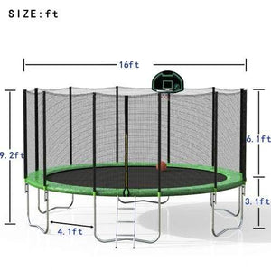 B2B 16FT Round Trampoline with Safety Enclosure Net & Ladder Spring Cover Padding Basketball Hoop Outdoor Activity - SM000040FAA - Round 