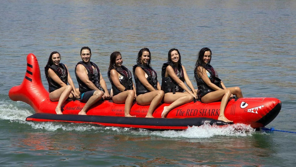 Bouncy Trampolines - Island Hopper Red Shark Banana Boat 6