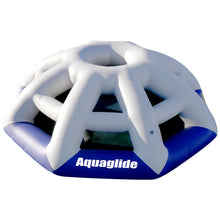 Inflatable water toy with geometric design and 'Aquaglide' branding on a white background