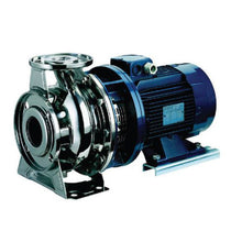 Industrial pump with metallic and blue components on a white background