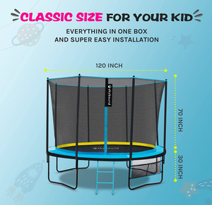 SkyBound SkyRise Straight Pole 10ft Trampoline With Enclosure Net in Blue