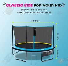 SkyBound SkyRise Straight Pole 12ft Trampoline With Enclosure Net in Blue