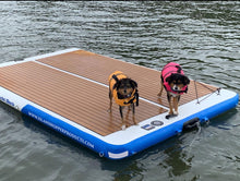 Two dogs on Island Hopper Yacht Dock 10 x 6 ft Inflatable Boat Dock Swim Platform
