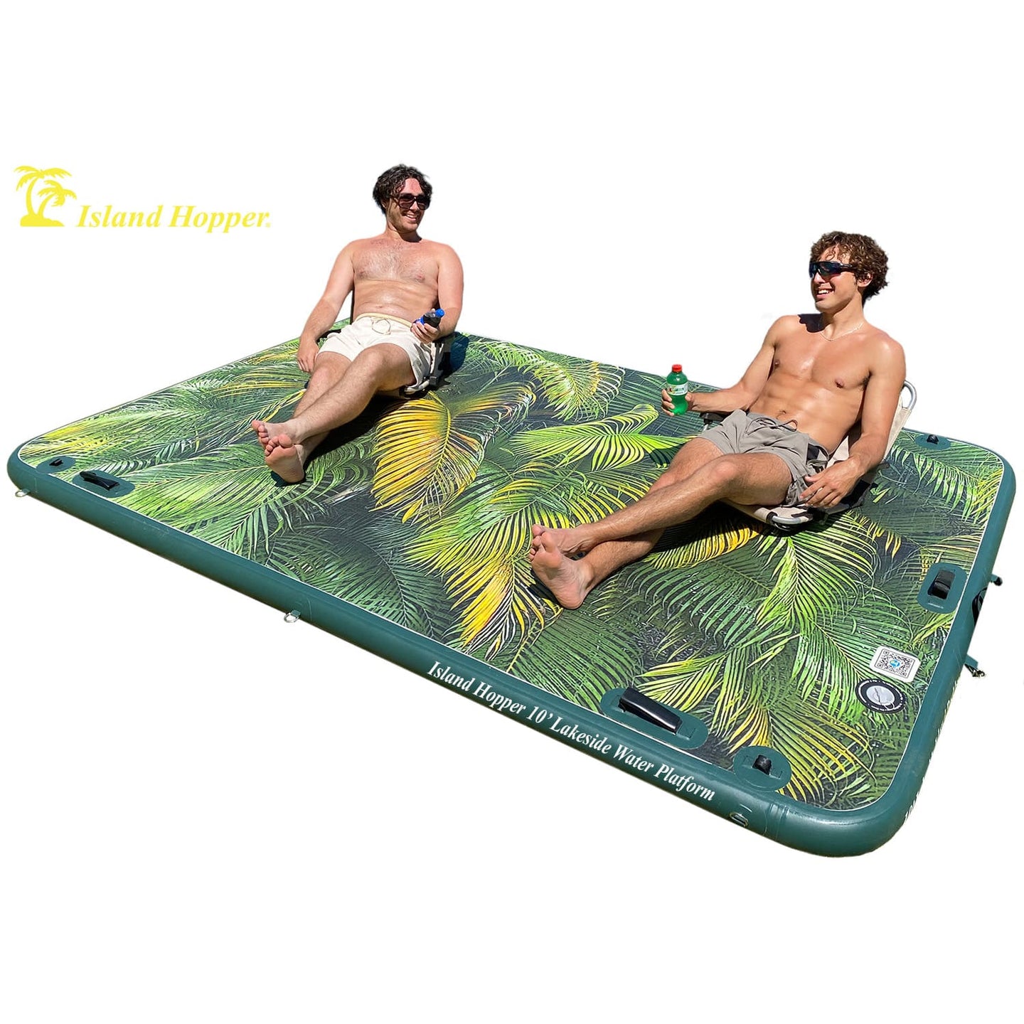 Island Hopper 10′ Lakeside Topical Graphic Series Inflatable Floating Dock and Bouncer Slide - Water Toys