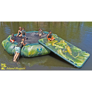 Island Hopper 15’ Water Bouncer Lakeside Water Park with 1 Lakeside Platform/Slide - Water Trampolines