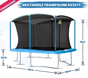 Upper Bounce Machrus Moxie 8 x 12 FT Rectangular Outdoor Trampoline Set with Premium Safety Enclosure Model MXRTG03-812-CB