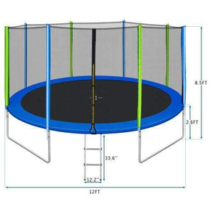 B2B 12FT Trampoline for Kids with Safety Enclosure Net Ladder and 8 Wind Stakes Round Outdoor Recreational Trampoline - SW000040AAC - Round 