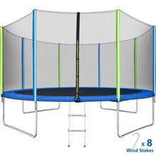 B2B 12FT Trampoline for Kids with Safety Enclosure Net Ladder and 8 Wind Stakes Round Outdoor Recreational Trampoline - SW000040AAC - Round 