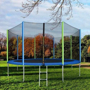 B2B 12FT Trampoline for Kids with Safety Enclosure Net Ladder and 8 Wind Stakes Round Outdoor Recreational Trampoline - SW000040AAC - Round 
