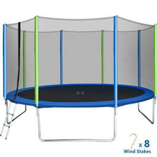 B2B 12FT Trampoline for Kids with Safety Enclosure Net Ladder and 8 Wind Stakes Round Outdoor Recreational Trampoline - SW000040AAC - Round 