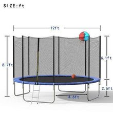 B2B 12FT Round Trampoline with Safety Enclosure Net & Ladder Spring Cover Padding Basketball Hoop Outdoor Activity - SM000030CAA - Round 