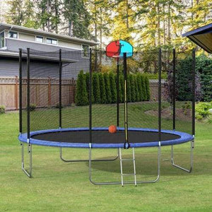 B2B 12FT Round Trampoline with Safety Enclosure Net & Ladder Spring Cover Padding Basketball Hoop Outdoor Activity - SM000030CAA - Round 