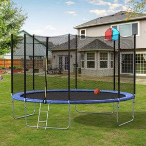B2B 12FT Round Trampoline with Safety Enclosure Net & Ladder Spring Cover Padding Basketball Hoop Outdoor Activity - SM000030CAA - Round 