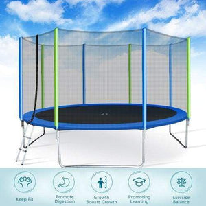 B2B 14FT Trampoline for Kids with Safety Enclosure Net Ladder and 8 Wind Stakes Round Outdoor Recreational Trampoline - SW000037AAC - Round 
