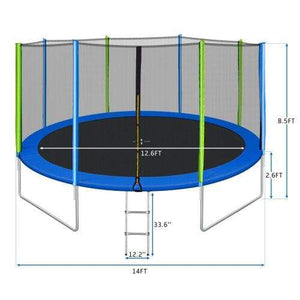 B2B 14FT Trampoline for Kids with Safety Enclosure Net Ladder and 8 Wind Stakes Round Outdoor Recreational Trampoline - SW000037AAC - Round 