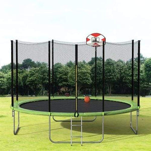 B2B 14-Feet Round Trampoline with Safety Enclosure Basketball Hoop and Ladder - SM000010FAA - Round Trampolines