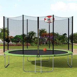 B2B 14-Feet Round Trampoline with Safety Enclosure Basketball Hoop and Ladder - SM000010FAA - Round Trampolines