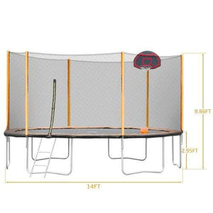 B2B 14FT outdoor garden powder-coated trampoline with basketball hoop ladder and enclosure - W550S00001 - Round Trampolines