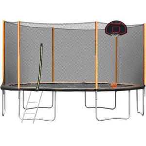 B2B 14FT outdoor garden powder-coated trampoline with basketball hoop ladder and enclosure - W550S00001 - Round Trampolines
