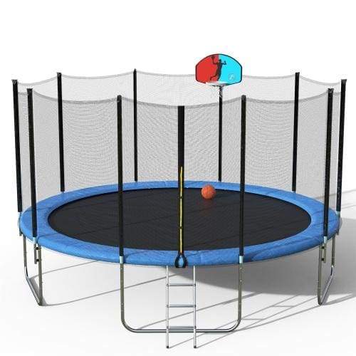 B2B 15 FT Round Trampoline with Safety Enclosure Basketball Hoop and Ladder - SM000020CAA - Round Trampolines