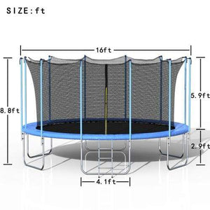 B2B 16FT Round Trampoline with Safety Enclosure Net & Ladder Spring Cover Padding Outdoor Activity - SM000050CAA - Round Trampolines