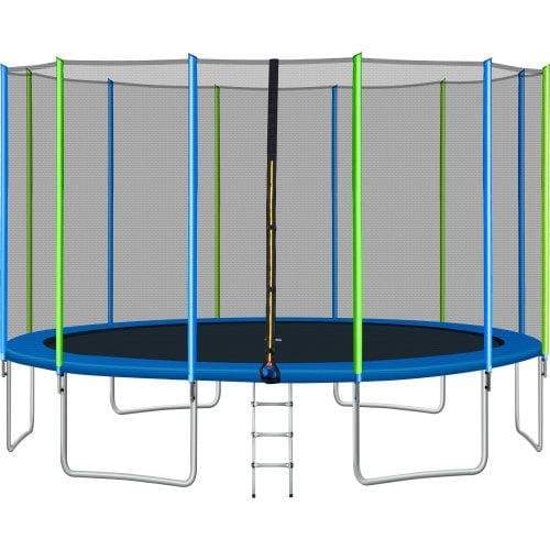 B2B 16FT Trampoline for Kids with Safety Enclosure Net Ladder and 12 Wind Stakes Round Outdoor Recreational Trampoline - SW000041AAC - Round