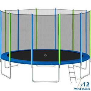 B2B 16FT Trampoline for Kids with Safety Enclosure Net Ladder and 12 Wind Stakes Round Outdoor Recreational Trampoline - SW000041AAC - Round