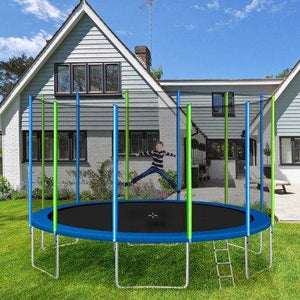 B2B 16FT Trampoline for Kids with Safety Enclosure Net Ladder and 12 Wind Stakes Round Outdoor Recreational Trampoline - SW000041AAC - Round