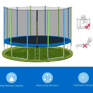 B2B 16FT Trampoline for Kids with Safety Enclosure Net Ladder and 12 Wind Stakes Round Outdoor Recreational Trampoline - SW000041AAC - Round