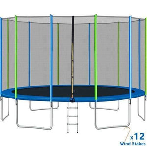 B2B 16FT Trampoline for Kids with Safety Enclosure Net Ladder and 12 Wind Stakes Round Outdoor Recreational Trampoline - SW000041AAC - Round