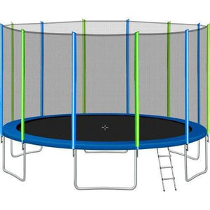 B2B 16FT Trampoline for Kids with Safety Enclosure Net Ladder and 12 Wind Stakes Round Outdoor Recreational Trampoline - SW000041AAC - Round