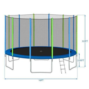 B2B 16FT Trampoline for Kids with Safety Enclosure Net Ladder and 12 Wind Stakes Round Outdoor Recreational Trampoline - SW000041AAC - Round