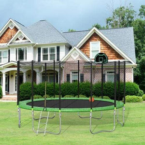 B2B 16FT Round Trampoline with Safety Enclosure Net & Ladder Spring Cover Padding Basketball Hoop Outdoor Activity - SM000040FAA - Round 