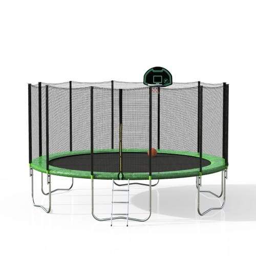 B2B 16FT Round Trampoline with Safety Enclosure Net & Ladder Spring Cover Padding Basketball Hoop Outdoor Activity - SM000040FAA - Round 