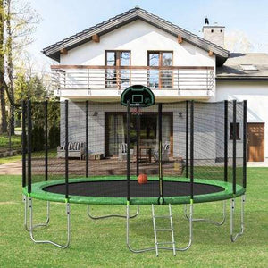 B2B 16FT Round Trampoline with Safety Enclosure Net & Ladder Spring Cover Padding Basketball Hoop Outdoor Activity - SM000040FAA - Round 