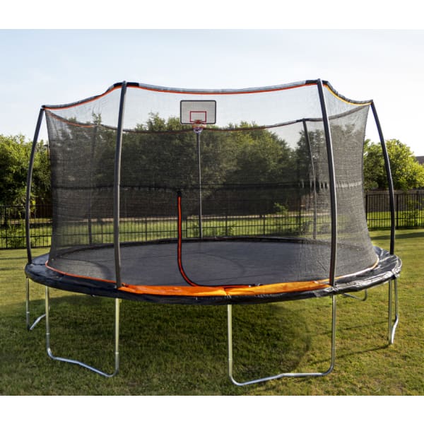 Jumpking 15’ TRAMPOLINE 7 LEGS / 7 POLES WITH UNIVERSAL BASKETBALL HOOP - JK157P3UBHC2 - Round Trampolines