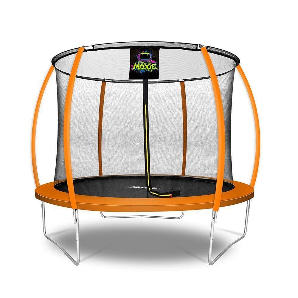 Moxie™ Pumpkin-Shaped Outdoor Trampoline Set with Premium Top-Ring Frame Safety Enclosure 10 FT - Orange - Round Trampolines