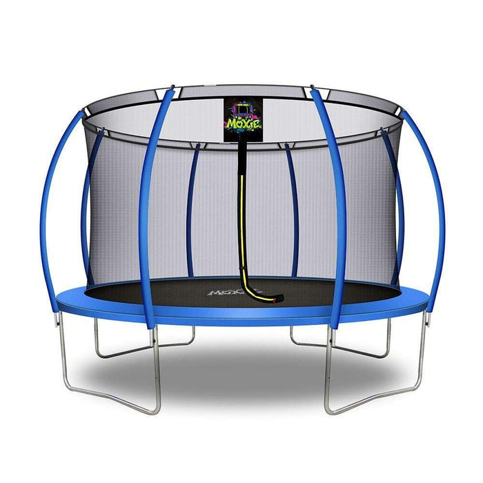 Moxie™ Pumpkin-Shaped Outdoor Trampoline Set with Premium Top-Ring Frame Safety Enclosure 12 FT - Blue - Round Trampolines