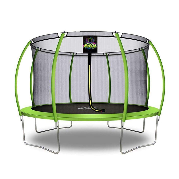 Moxie™ Pumpkin-Shaped Outdoor Trampoline Set with Premium Top-Ring Frame Safety Enclosure 12 FT - Green Apple - Round Trampolines