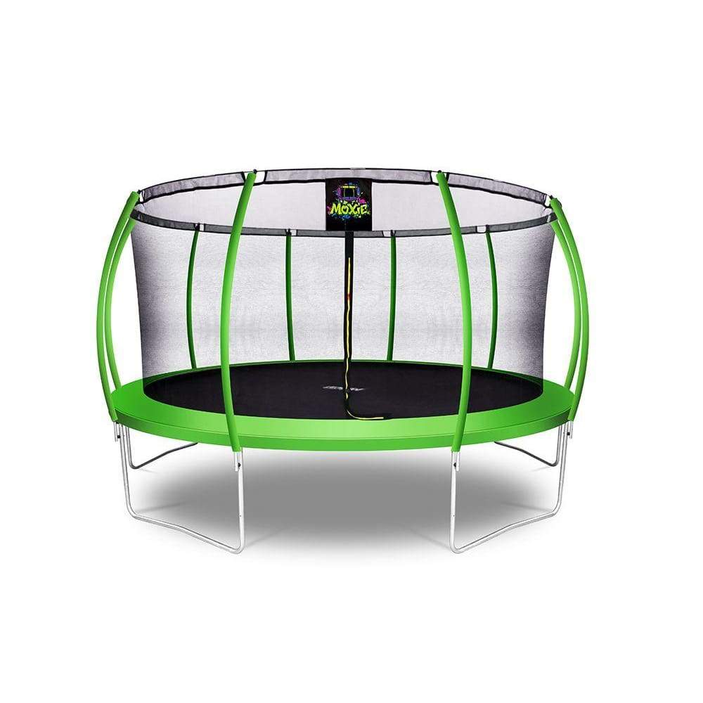 Moxie™ Pumpkin-Shaped Outdoor Trampoline Set with Premium Top-Ring Frame Safety Enclosure 15 FT - Green Apple - Round Trampolines