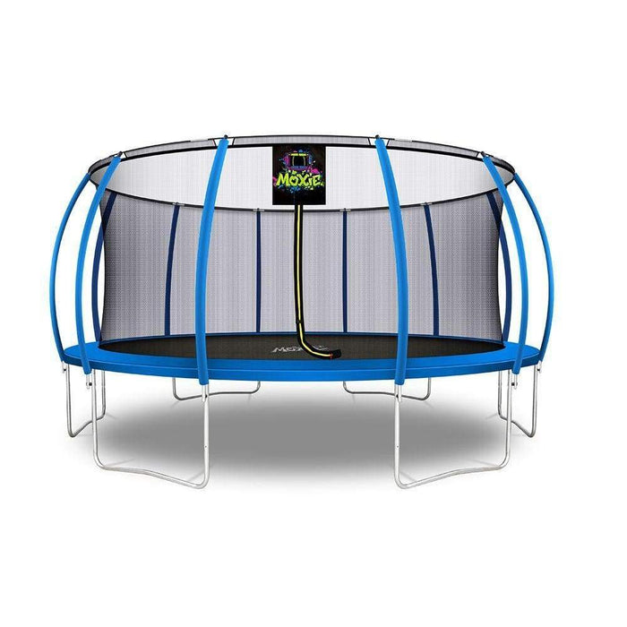 Moxie™ Pumpkin-Shaped Outdoor Trampoline Set with Premium Top-Ring Frame Safety Enclosure 16 FT - Blue - Round Trampolines