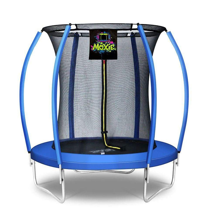 Moxie™ Pumpkin-Shaped Outdoor Trampoline Set with Premium Top-Ring Frame Safety Enclosure 6 FT - Blue - Round Trampolines