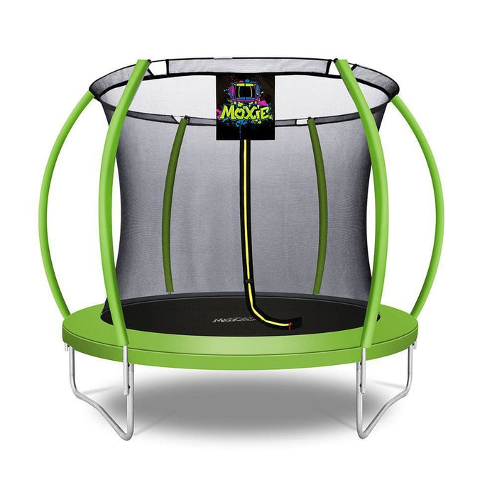 Moxie™ Pumpkin-Shaped Outdoor Trampoline Set with Premium Top-Ring Frame Safety Enclosure 8 FT - Green Apple - MXSF03-8-GA - Round 