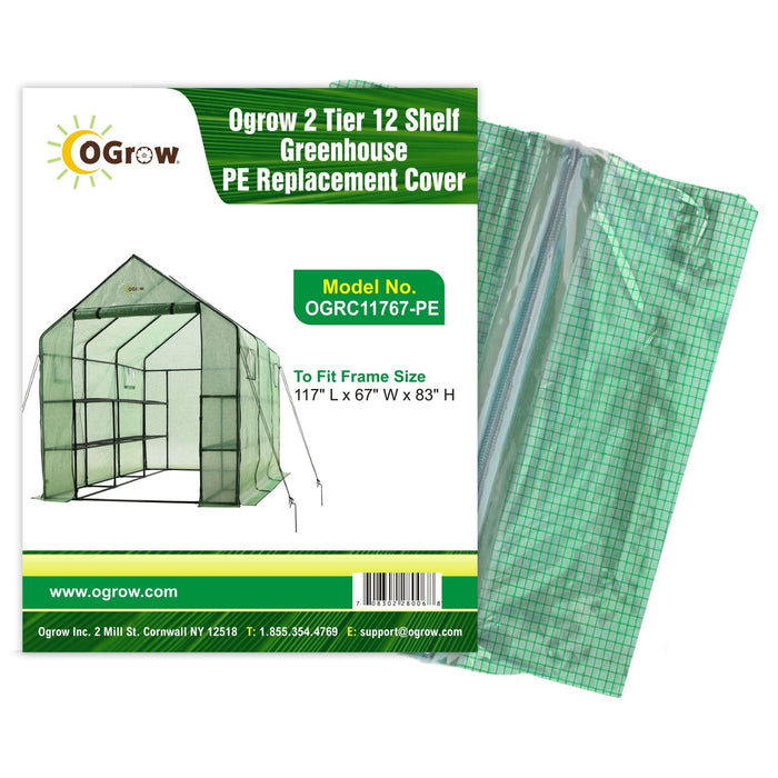 oGrow 2 Tier 12 Shelf Greenhouse Pe Replacement Cover - To Fit Frame Size 117 L X 67 W X 83 H - Greenhouses & Accessories